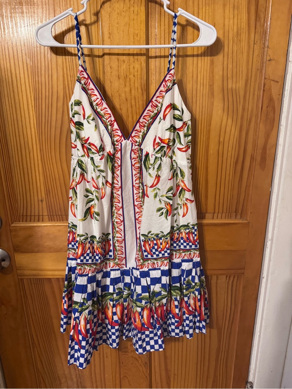 FARM Rio Blue & White Checkered Floral-Trim Mini Dress - Picture 2 of 4